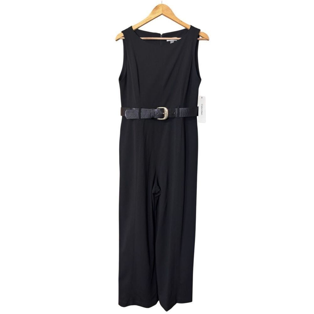 Calvin Klein Belted Wide Leg pant Jumpsuit black women’s size 12 new